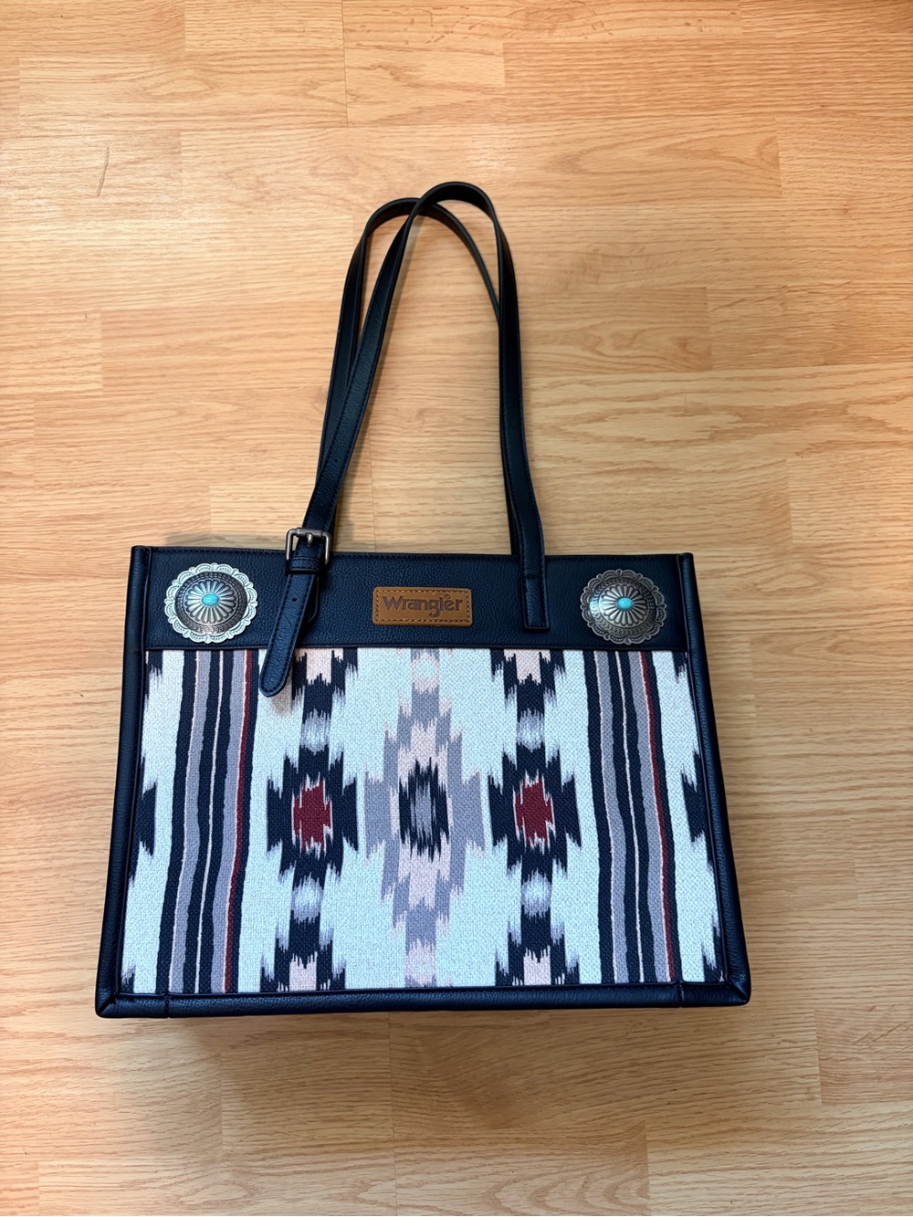 Wrangler Black and Cream Southwestern Tote with Red Accents